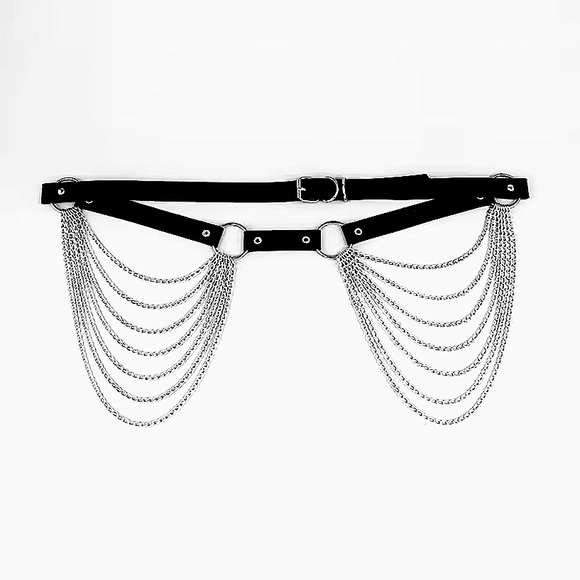 Black faux leather sexy body chain belt - Picture 4 of 16